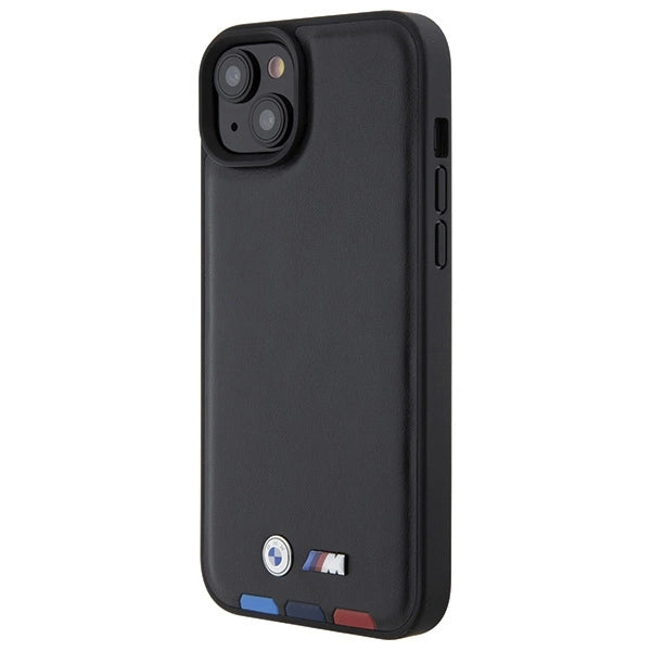Etui BMW Leather Stamp Tricolor do iPhone 15 Plus - czarne – zdjęcie 2