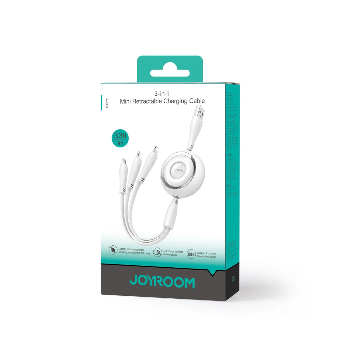 Kabel Joyroom Colorful Series S-A40 zwijany 3w1 USB-A - USB-C - biały – zdjęcie 2