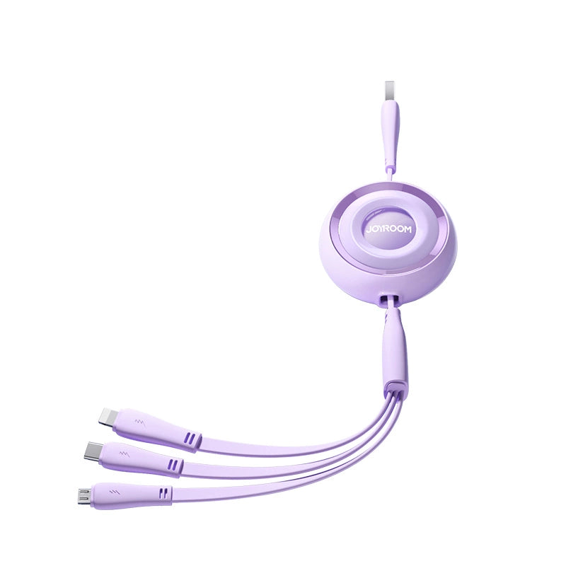 Kabel Joyroom Colorful Series S-A40 zwijany 3w1 USB-A - USB-C - fioletowy