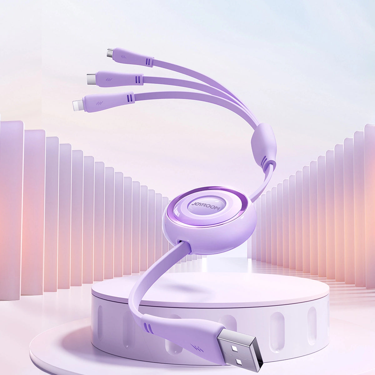 Kabel Joyroom Colorful Series S-A40 zwijany 3w1 USB-A - USB-C - fioletowy – zdjęcie 4