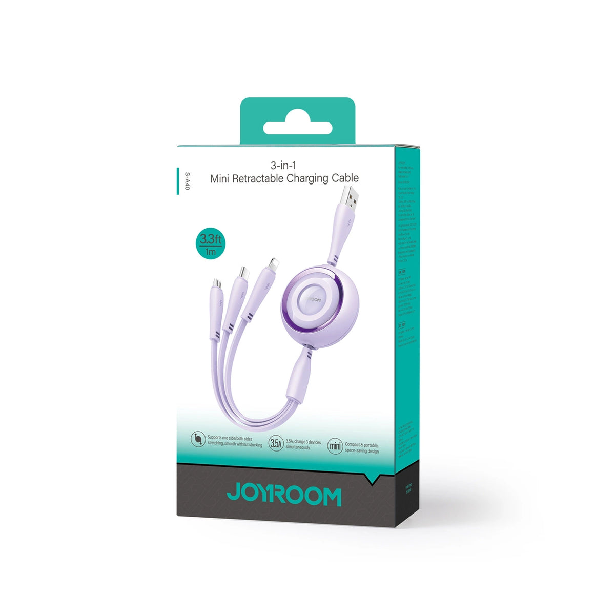 Kabel Joyroom Colorful Series S-A40 zwijany 3w1 USB-A - USB-C - fioletowy – zdjęcie 5