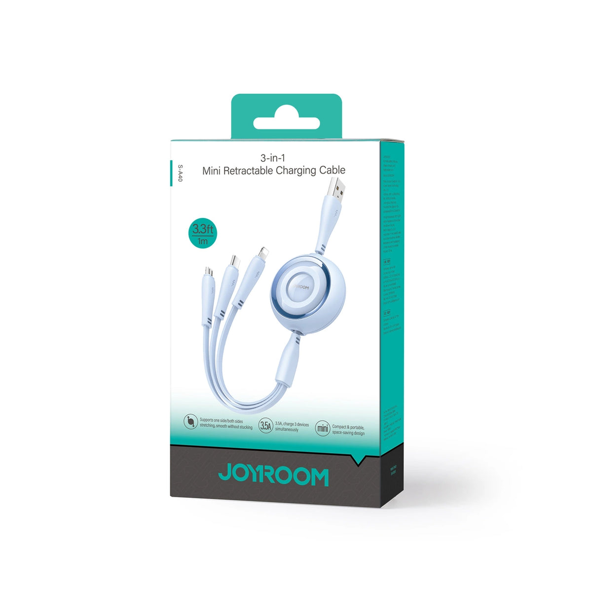 Kabel Joyroom Colorful Series S-A40 zwijany 3w1 USB-A - USB-C - niebieski – zdjęcie 2