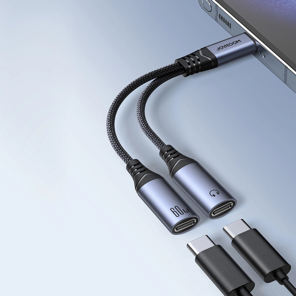 Adapter DAC 2w1 Joyroom SY-C03 USB-C do 2x USB-C - czarny – zdjęcie 2