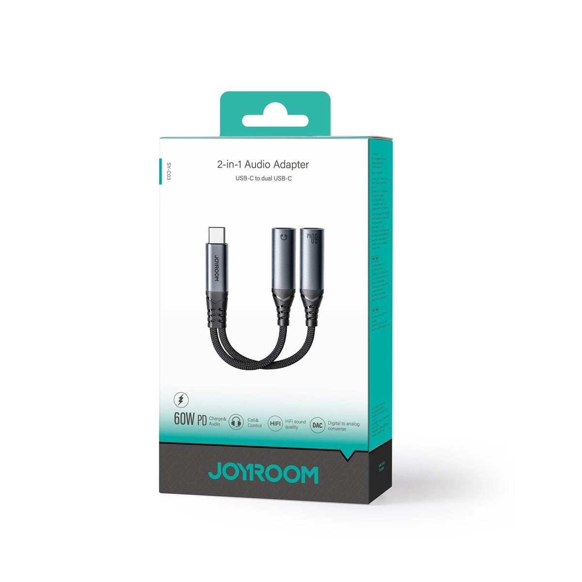 Adapter DAC 2w1 Joyroom SY-C03 USB-C do 2x USB-C - czarny – zdjęcie 5