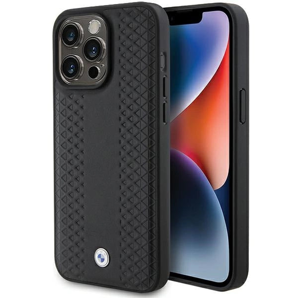 Etui BMW Leather Diamond Pattern na iPhone 15 Pro - czarne