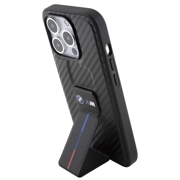 Etui BMW Grip Stand Smooth & Carbon na iPhone 15 Pro - czarne – zdjęcie 2