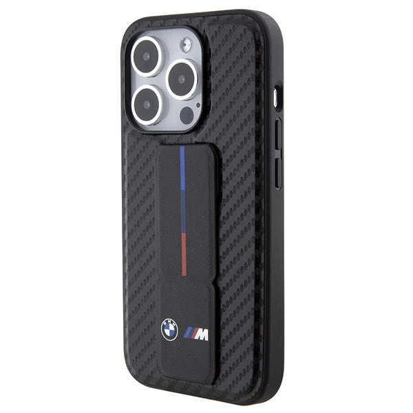 Etui BMW Grip Stand Smooth & Carbon na iPhone 15 Pro - czarne – zdjęcie 3