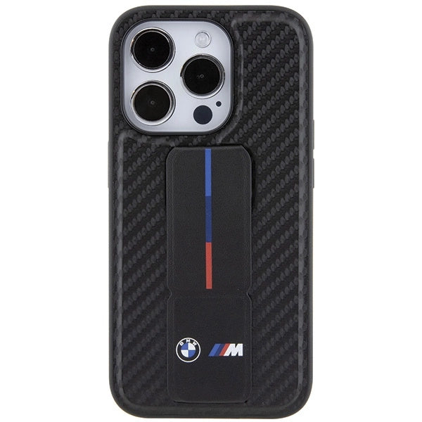 Etui BMW Grip Stand Smooth & Carbon na iPhone 15 Pro - czarne – zdjęcie 4