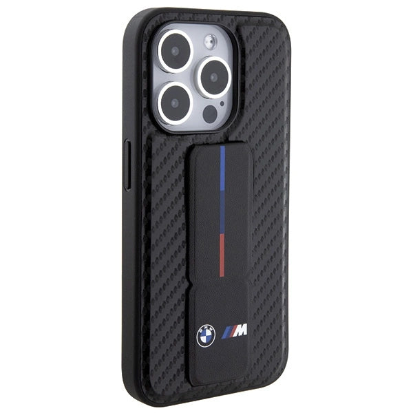 Etui BMW Grip Stand Smooth & Carbon na iPhone 15 Pro - czarne – zdjęcie 5