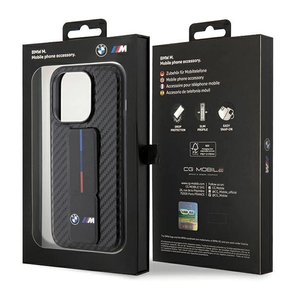 Etui BMW Grip Stand Smooth & Carbon na iPhone 15 Pro - czarne – zdjęcie 9