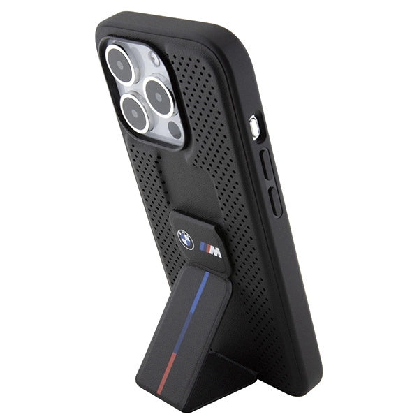 Etui BMW Grip Stand Smooth & Perforated na iPhone 15 Pro - czarne – zdjęcie 2