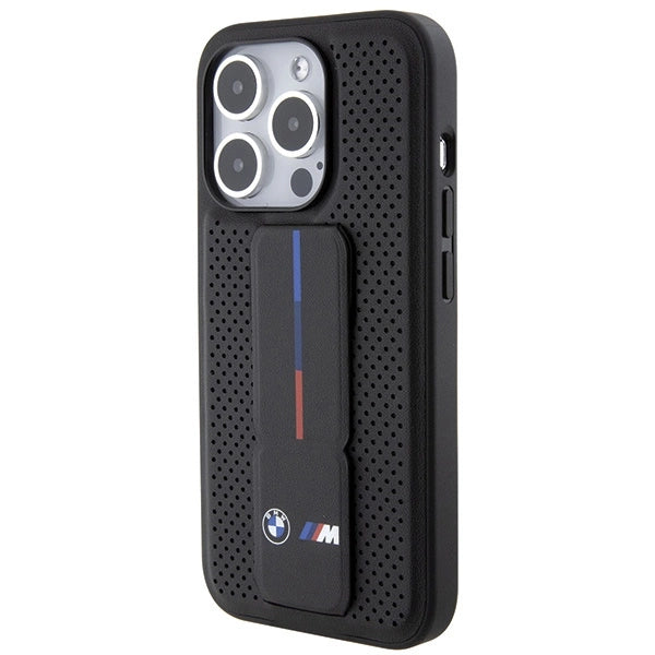 Etui BMW Grip Stand Smooth & Perforated na iPhone 15 Pro - czarne – zdjęcie 3