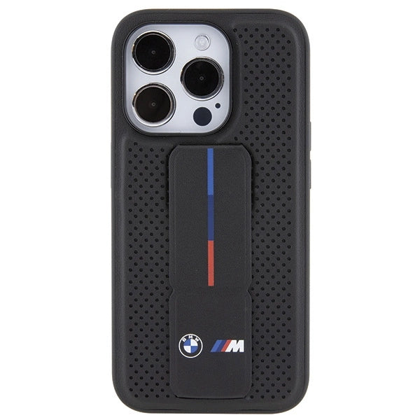Etui BMW Grip Stand Smooth & Perforated na iPhone 15 Pro - czarne – zdjęcie 4