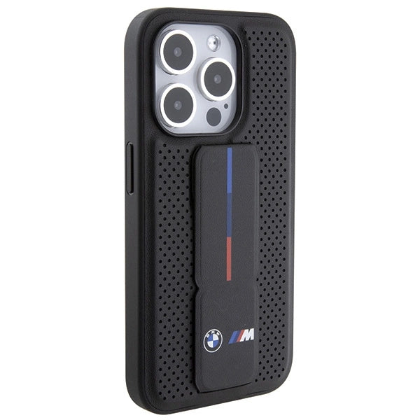 Etui BMW Grip Stand Smooth & Perforated na iPhone 15 Pro - czarne – zdjęcie 5