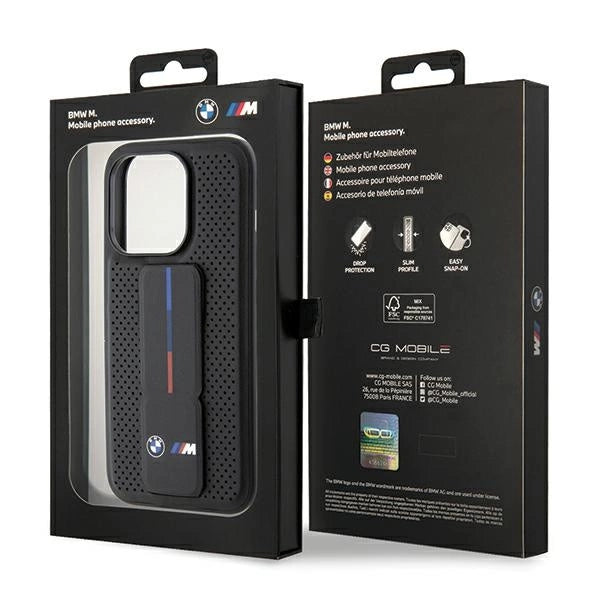 Etui BMW Grip Stand Smooth & Perforated na iPhone 15 Pro - czarne – zdjęcie 9