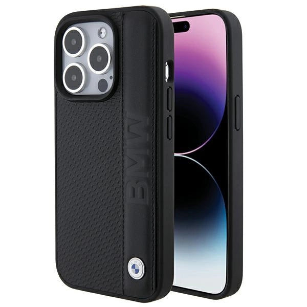 Etui BMW Leather Textured & Stripe na iPhone 15 Pro Max - czarne