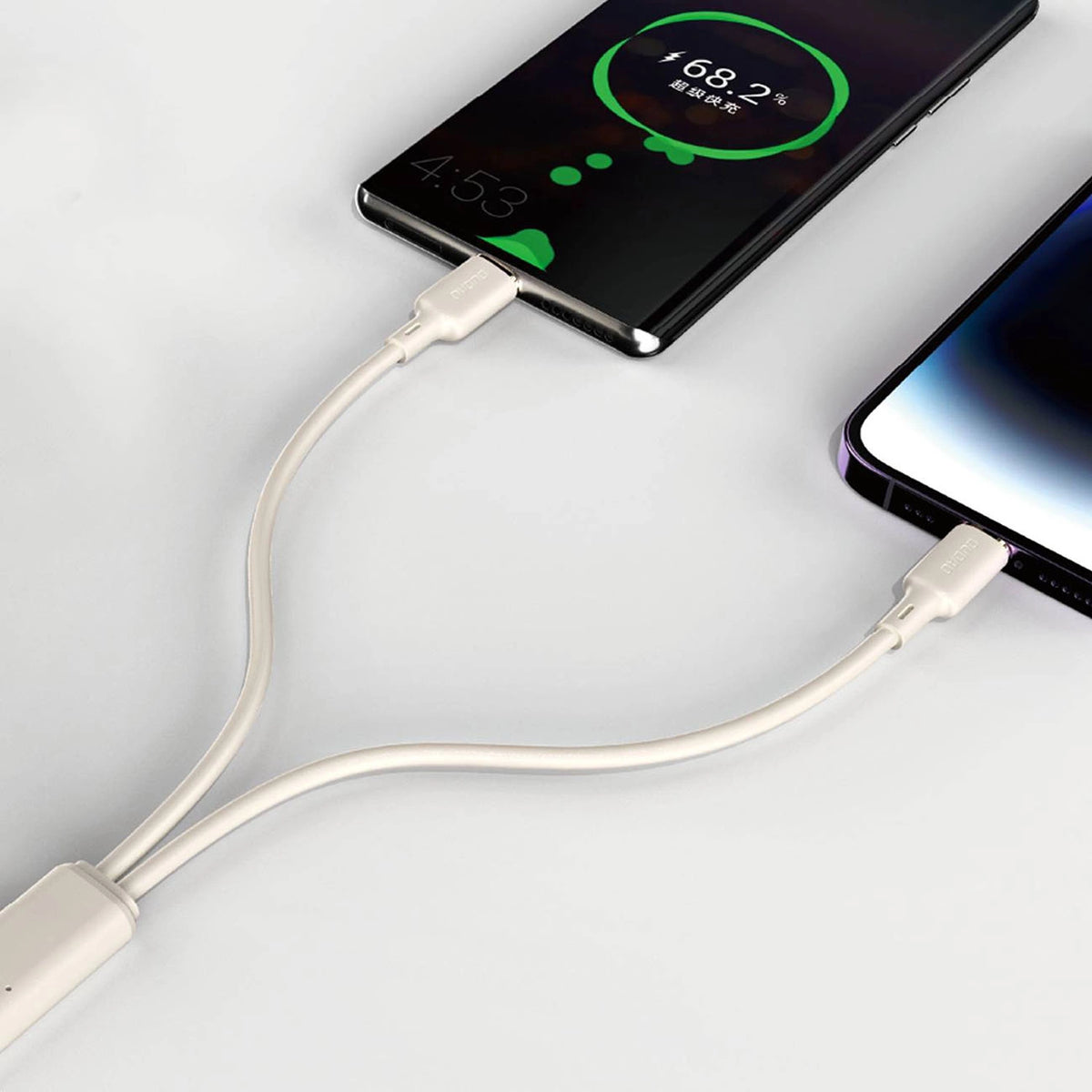 Kabel 2w1 Dudao L7SF USB-C - USB-C / Lightning 100W 1.2m - beżowy – zdjęcie 3