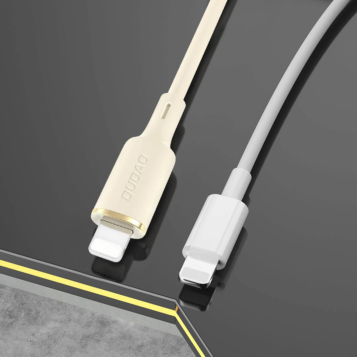 Kabel 2w1 Dudao L7SF USB-C - USB-C / Lightning 100W 1.2m - beżowy – zdjęcie 7