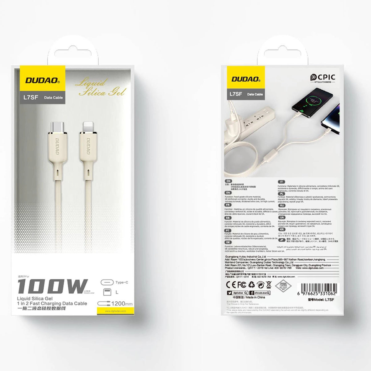 Kabel 2w1 Dudao L7SF USB-C - USB-C / Lightning 100W 1.2m - beżowy – zdjęcie 5