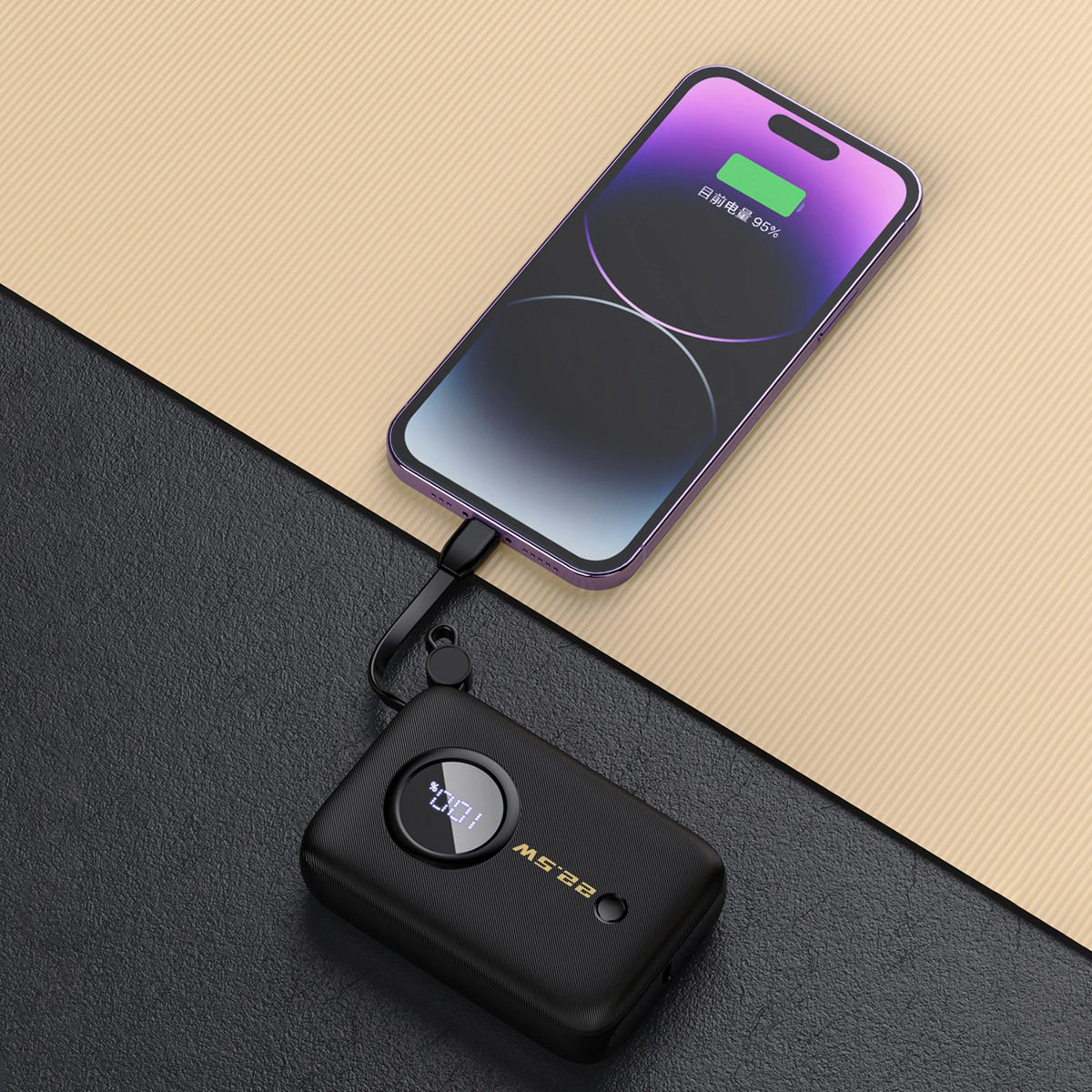 Powerbank Dudao K14 10000mAh z kablami USB-C / Lightning - czarny – zdjęcie 3