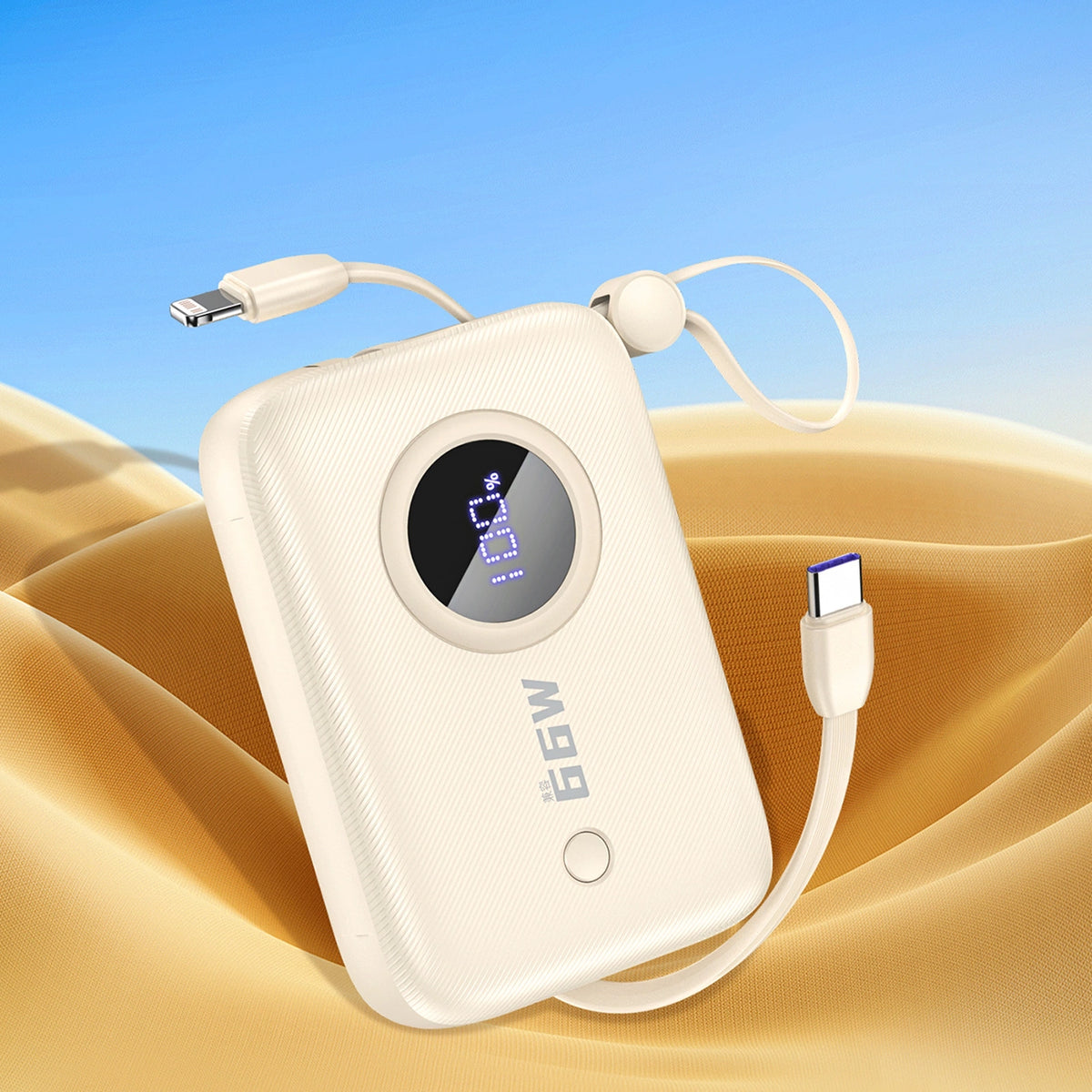 Powerbank Dudao K14 10000mAh z kablami USB-C / Lightning - beżowy – zdjęcie 2