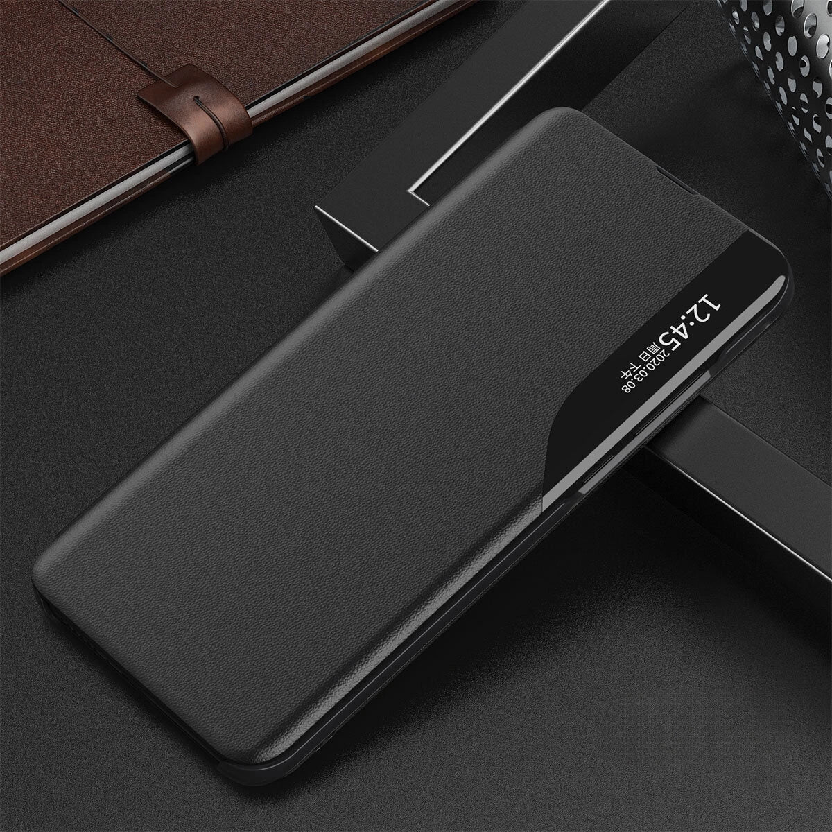 Etui Eco Leather View Case do Xiaomi POCO C65 / Redmi 13C z klapką - czarne – zdjęcie 2