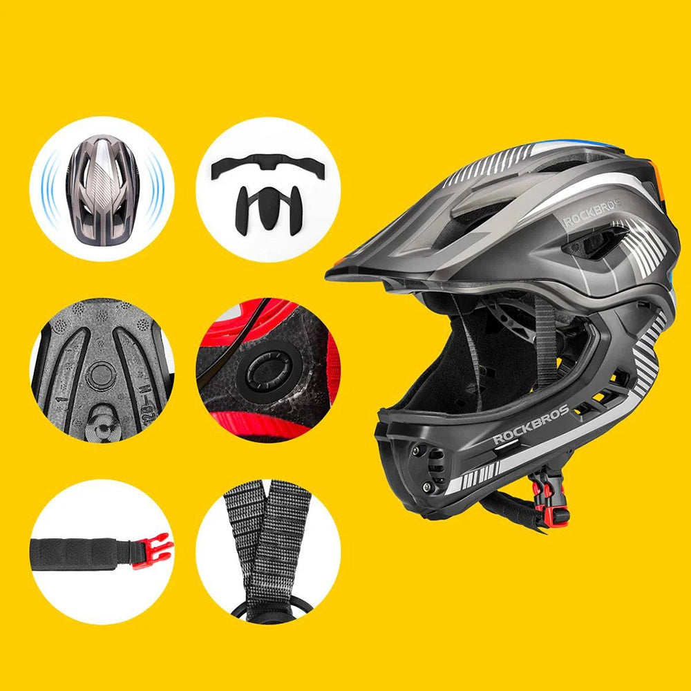 Kask rowerowy Rockbros TT-32SBTG-M dziecięcy z odpinaną szczęką - szary – zdjęcie 4