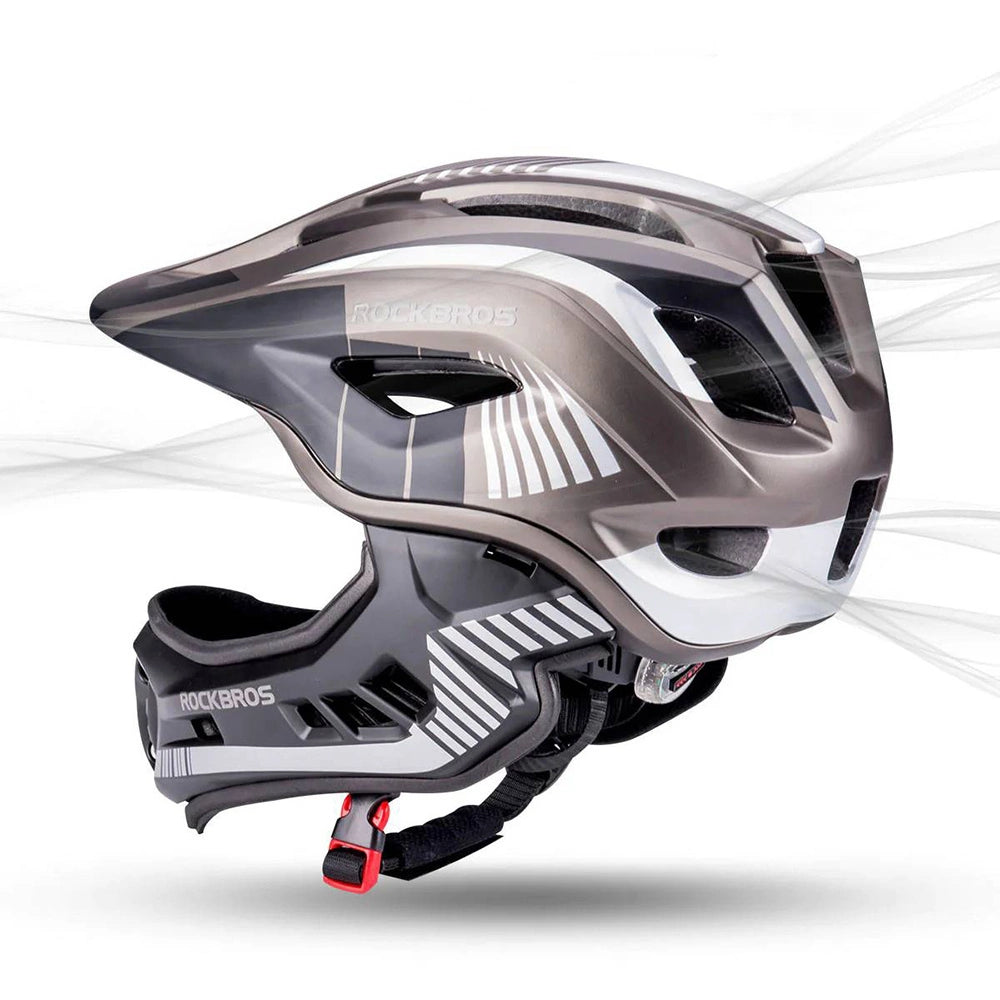 Kask rowerowy Rockbros TT-32SBTG-M dziecięcy z odpinaną szczęką - szary – zdjęcie 5