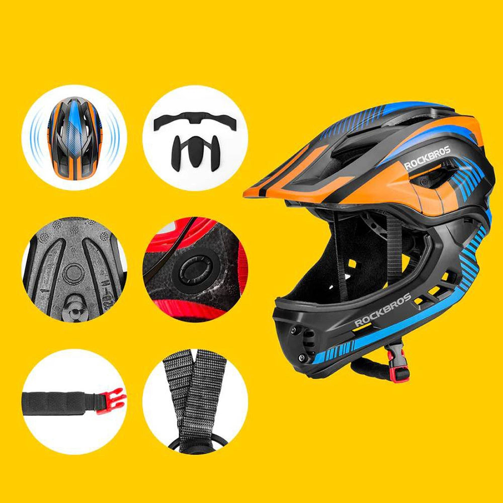 Kask rowerowy Rockbros TT-32SOBL-M dziecięcy z odpinaną szczęką rozmiar M – zdjęcie 3