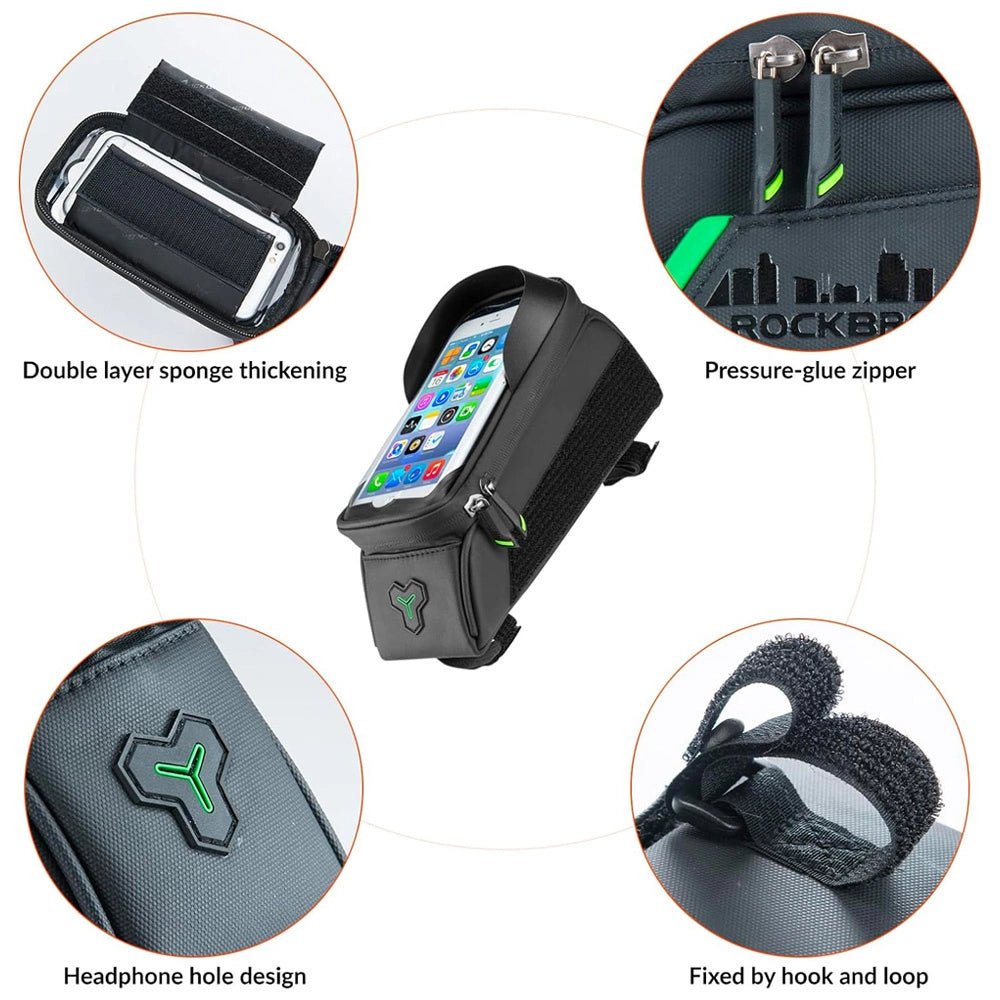 Sakwa rowerowa Rockbros 029-1BK na ramę z pokrowcem na telefon - czarna – zdjęcie 4