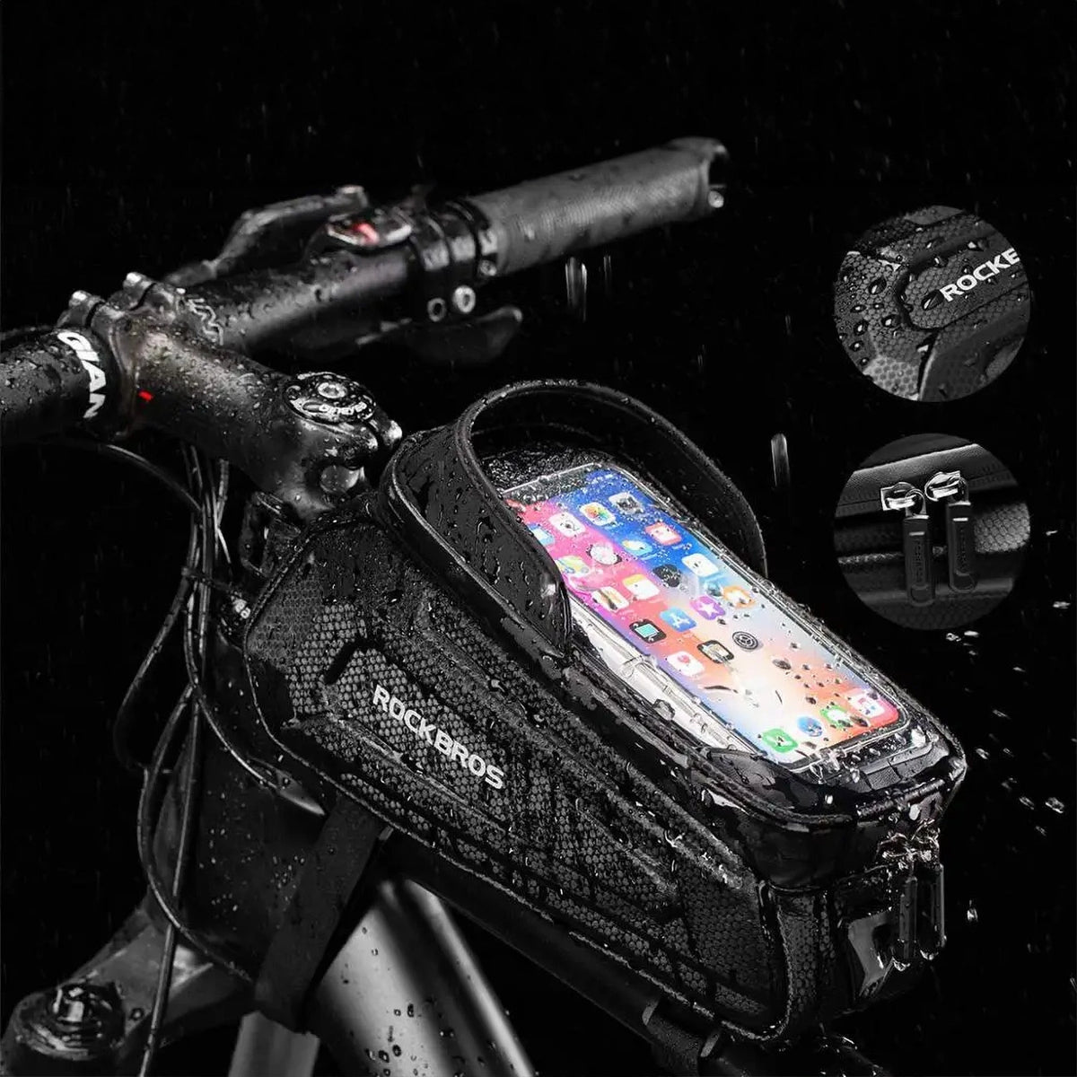 Sakwa rowerowa Rockbros B68 na ramę na telefon i pokrowcem 1.7l - czarna – zdjęcie 7