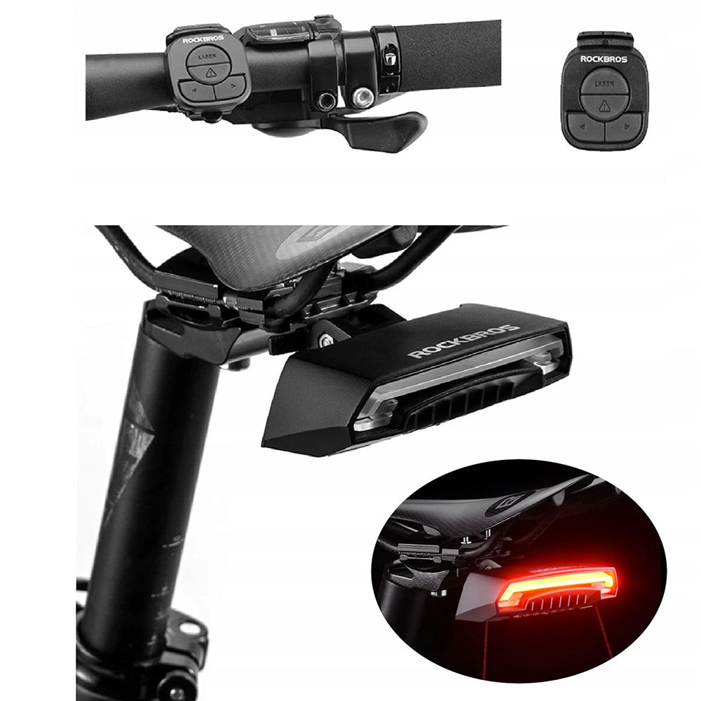 Lampka rowerowa tylna Rockbros LKWD-R1 z laserem i pilotem + - czarna