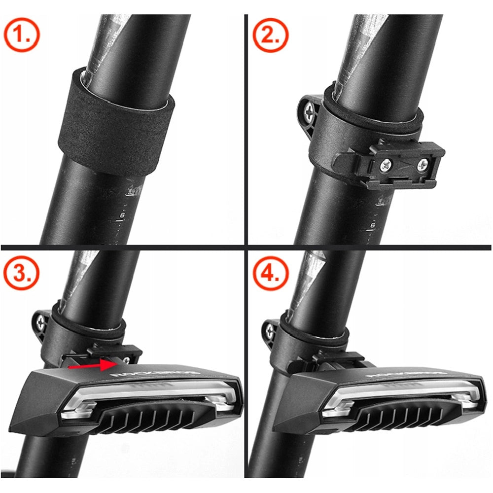 Lampka rowerowa tylna Rockbros LKWD-R1 z laserem i pilotem + - czarna – zdjęcie 10