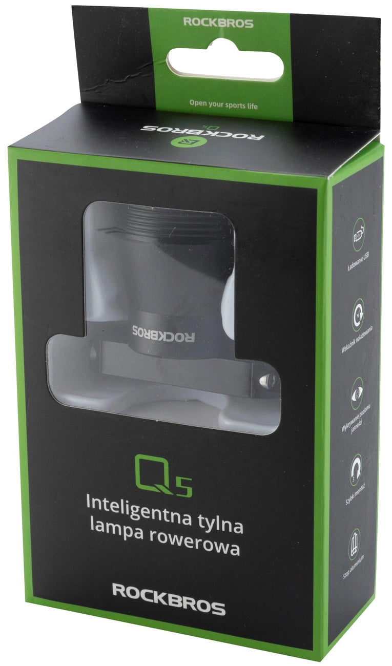 Lampka rowerowa Rockbros Q5 tylna z inteligentnym systemem stop - czarna – zdjęcie 5
