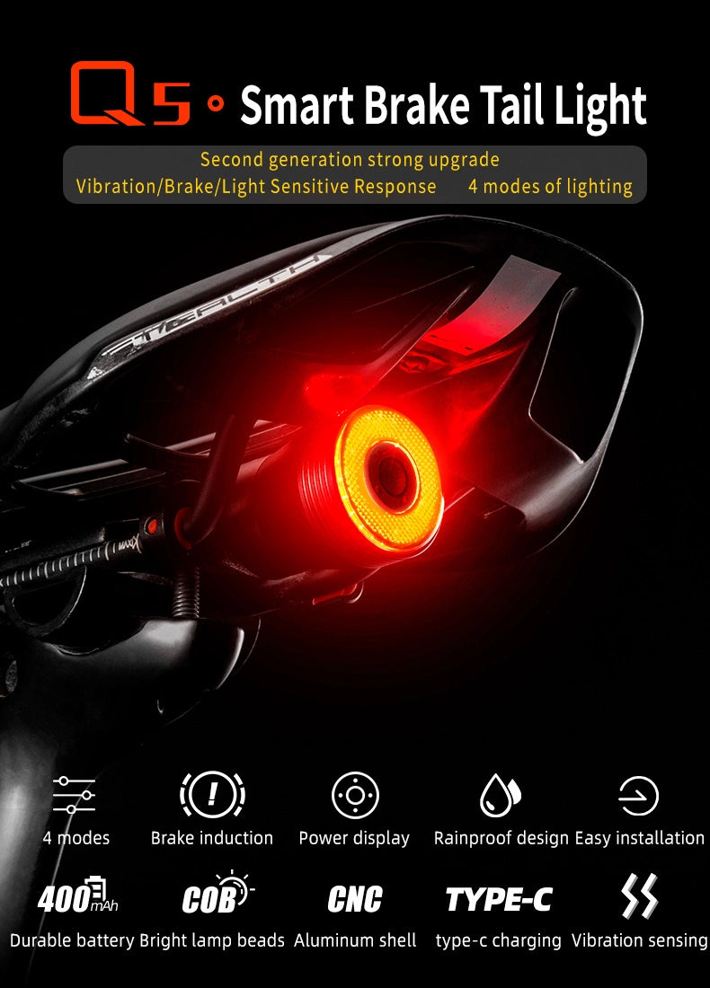 Lampka rowerowa Rockbros Q5 tylna z inteligentnym systemem stop - czarna – zdjęcie 8