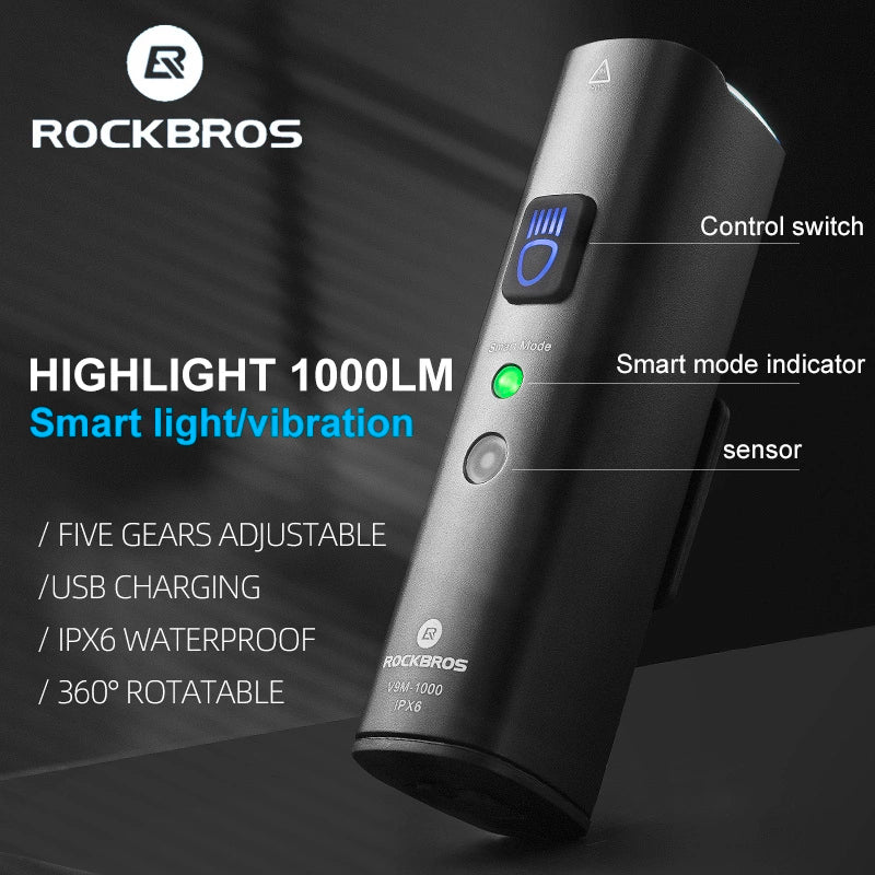 Lampka rowerowa Rockbros V9M-1000 przednia 1000lm - czarna – zdjęcie 2