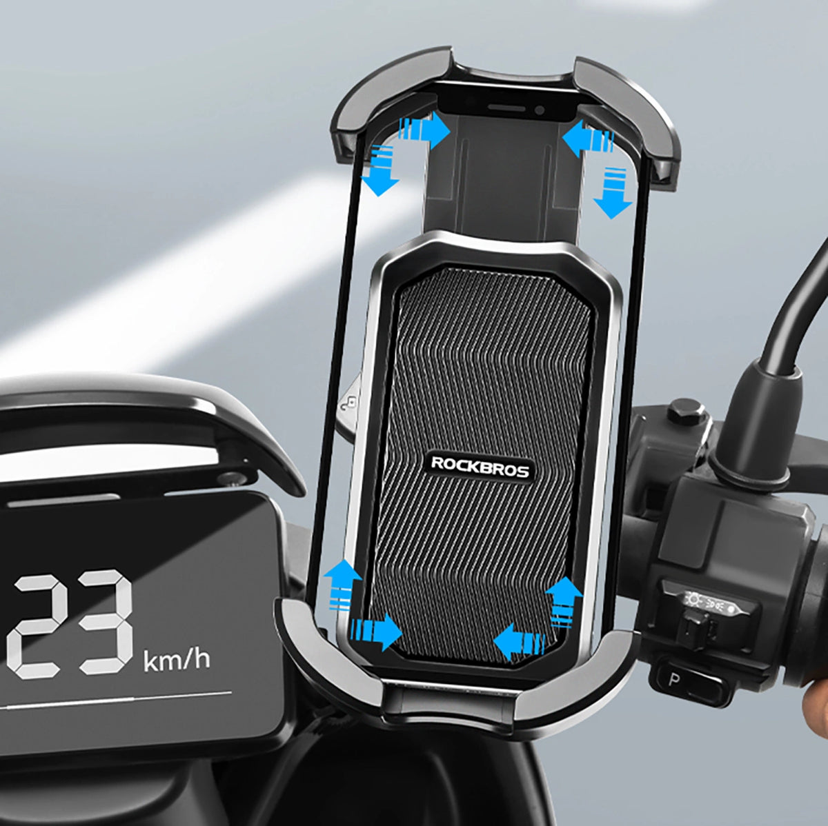 Uchwyt na telefon Rockbros 25210032005 do motocyklu na lusterko - czarny – zdjęcie 2