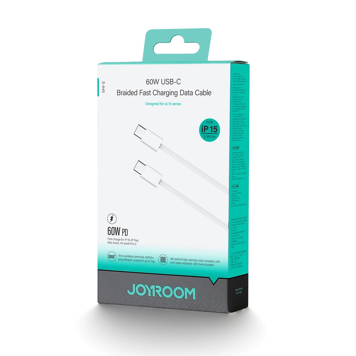 Kabel Joyroom Ben Series S-A45 USB-C / USB-C 60W 1 m - biały – zdjęcie 2
