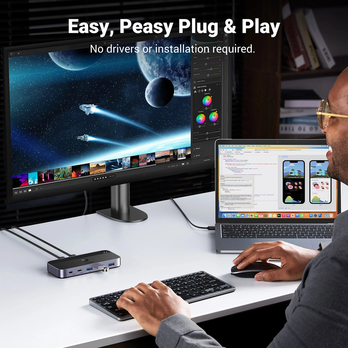 Przełącznik switch Ugreen CM662 USB 3.0 switch 2-in-4 + 2x kabel - czarny
