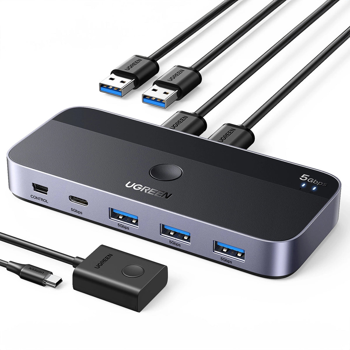 Przełącznik switch Ugreen CM662 USB 3.0 switch 2-in-4 + 2x kabel - czarny