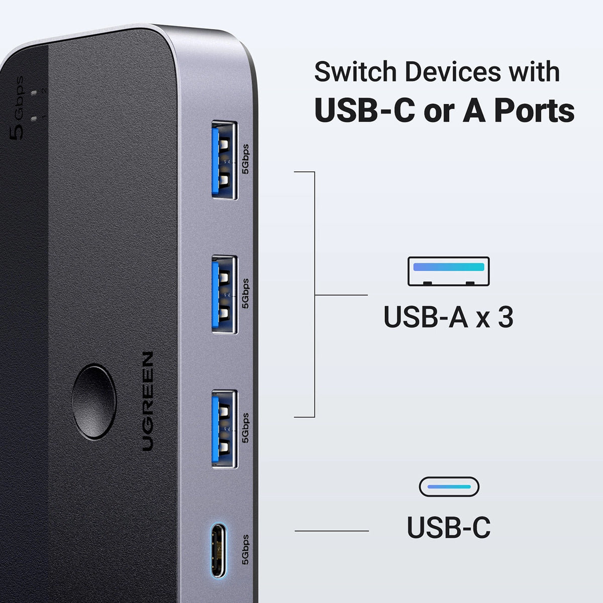 Przełącznik switch Ugreen CM662 USB 3.0 switch 2-in-4 + 2x kabel - czarny