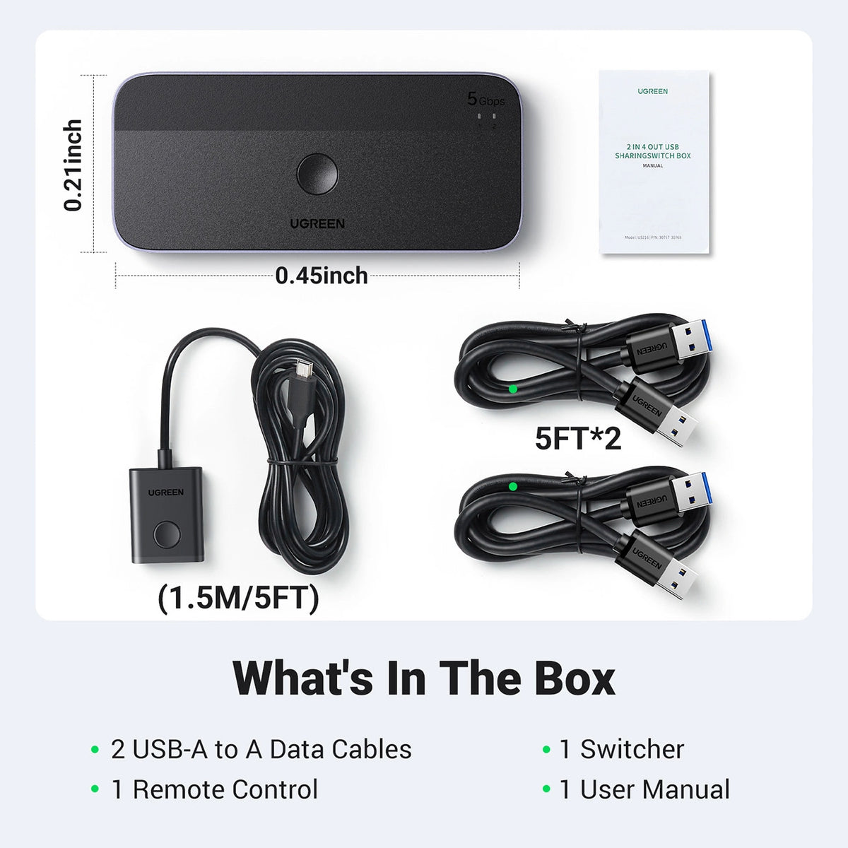 Przełącznik switch Ugreen CM662 USB 3.0 switch 2-in-4 + 2x kabel - czarny