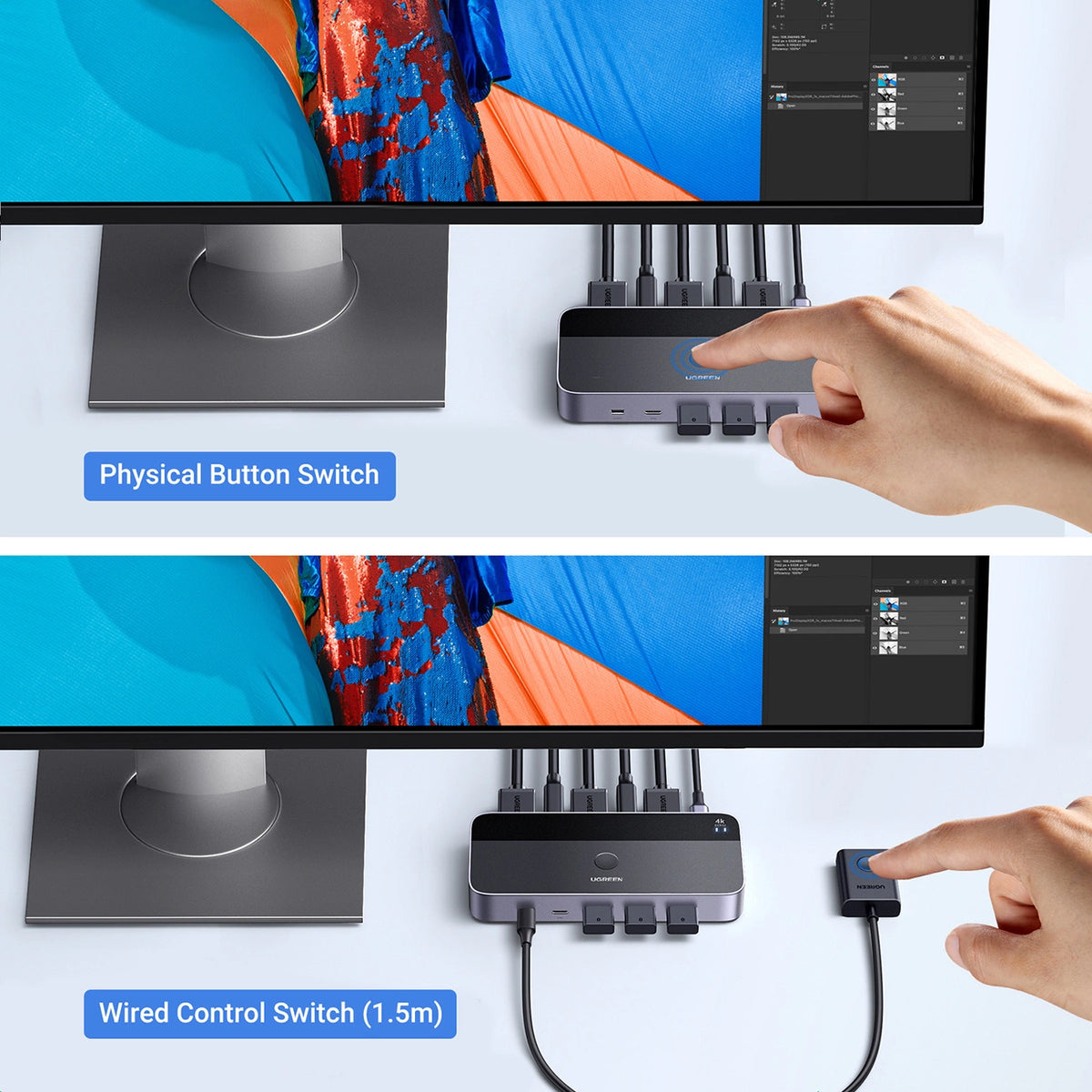 Przełącznik KVM Ugreen CM664 HDMI switch 2w1 - czarny – zdjęcie 9