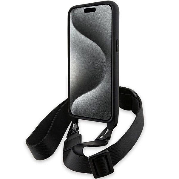 Etui BMW M Edition Carbon Tricolor Lines & Strap na iPhone 15 Pro - czarne – zdjęcie 4