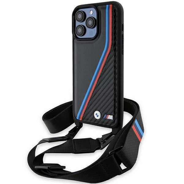 Etui BMW M Edition Carbon Tricolor Lines & na iPhone 15 Pro Max - czarne