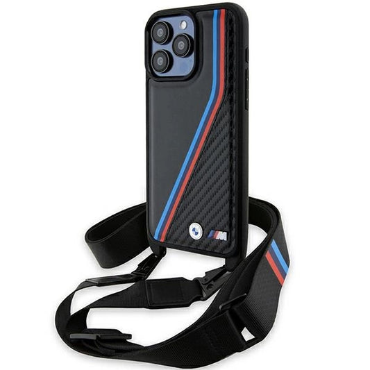 Etui BMW M Edition Carbon Tricolor Lines & na iPhone 15 Pro Max - czarne