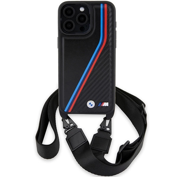 Etui BMW M Edition Carbon Tricolor Lines & na iPhone 15 Pro Max - czarne – zdjęcie 2