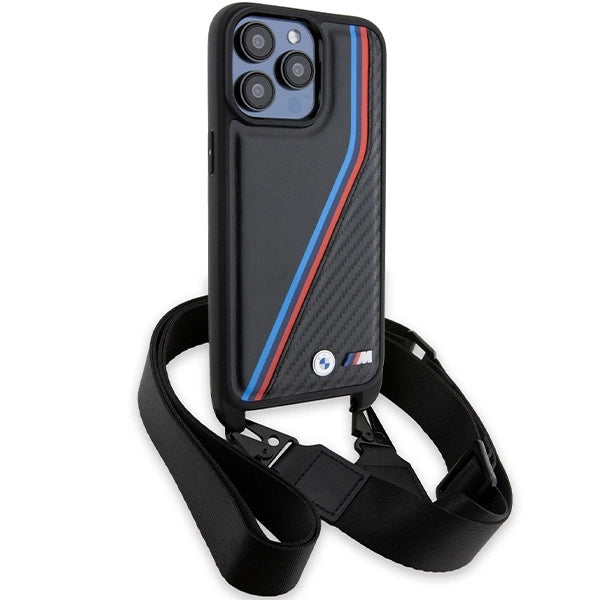 Etui BMW M Edition Carbon Tricolor Lines & na iPhone 15 Pro Max - czarne – zdjęcie 3