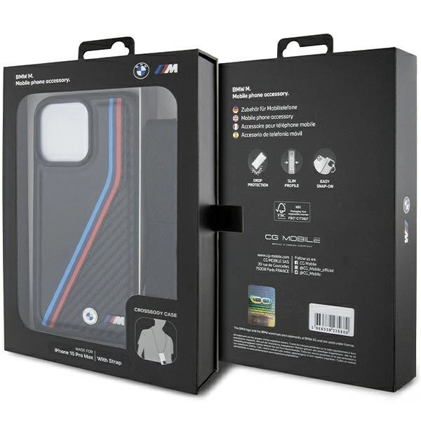 Etui BMW M Edition Carbon Tricolor Lines & na iPhone 15 Pro Max - czarne – zdjęcie 7