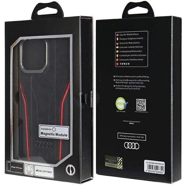 Etui Audi Genuine Leather z MagSafe na iPhone 14 Pro Max - czarno-czerwone – zdjęcie 8